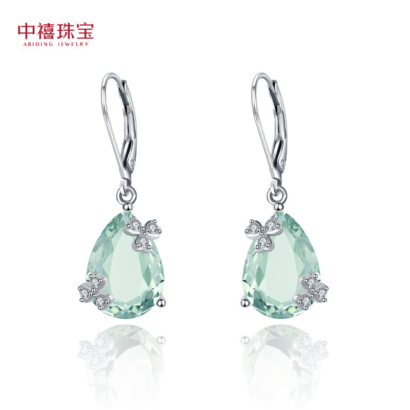 s925Silver Natural Green Amethyst Stud Earrings Jewelry Unique Light Luxury Inlaid Gemstone Natural Colorful Earrings Drop Earrings