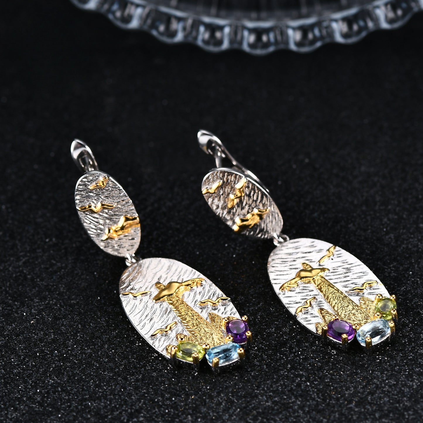 Italian Craft Jewelry Retro Style Original Designer Earrings s925Silver Natural Gemstone Earrings