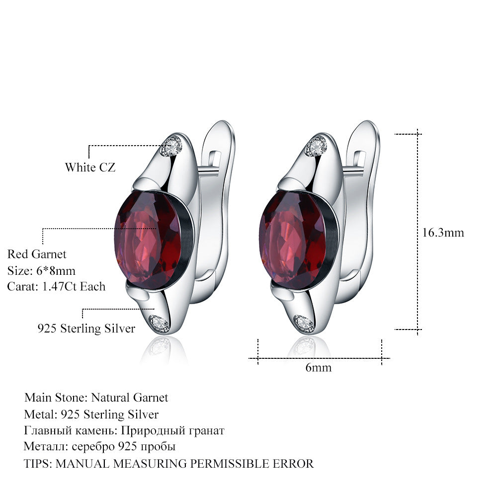 Fashion Simple Natural Stone Ear Studs Earrings Retro s925Silver Inlaid Colorful Gemstone Earrings