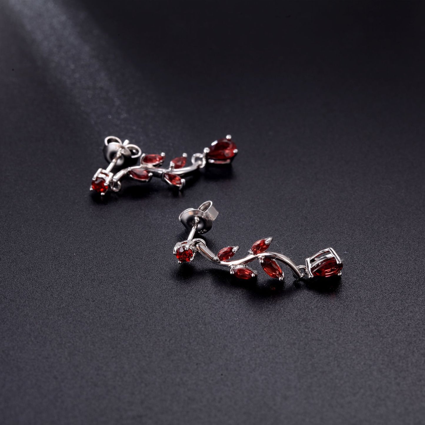 Leaf Earrings Niche Design Natural Gemstone Topaz Earrings s925Sterling Silver Inlaid Garnet Earrings