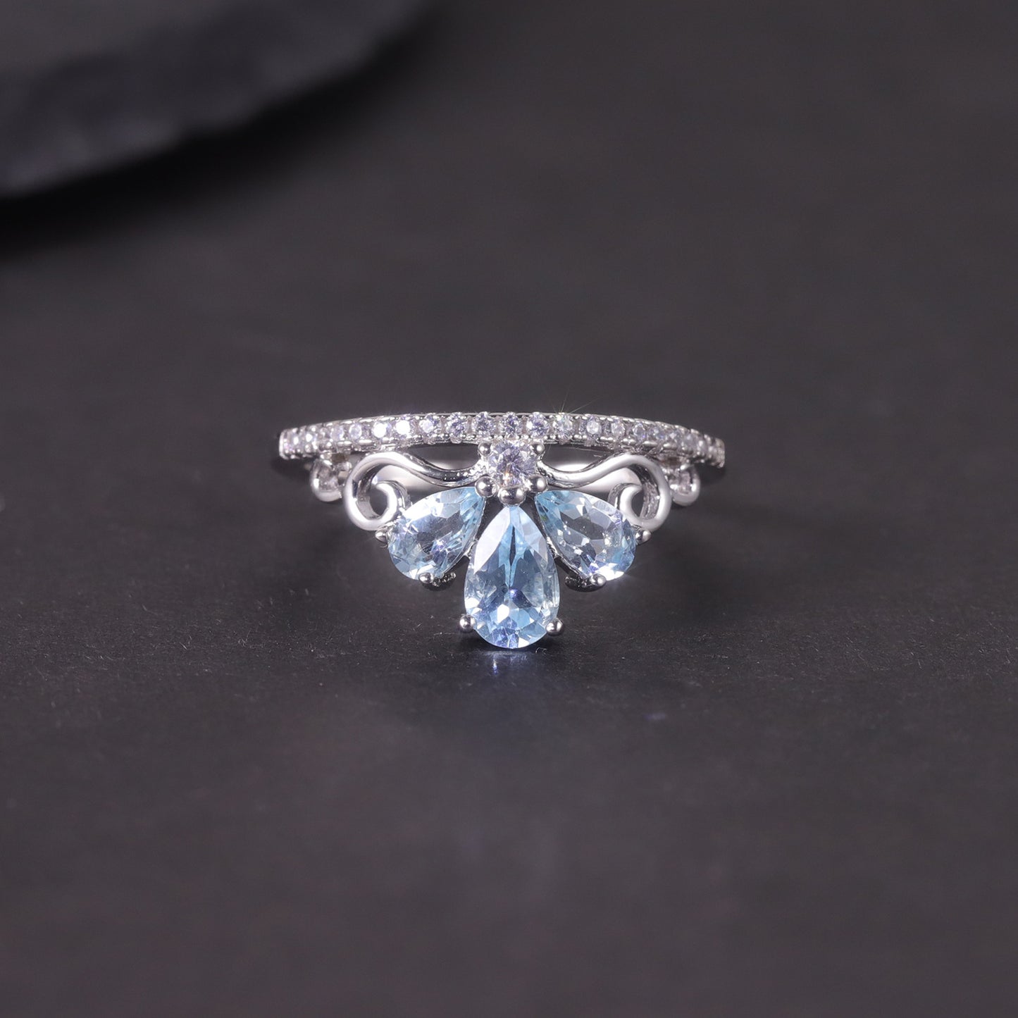 Sweet Crown Natural Topaz Ring s925Sterling Silver Inlaid Garnet Diopside Crown Ring Elegant