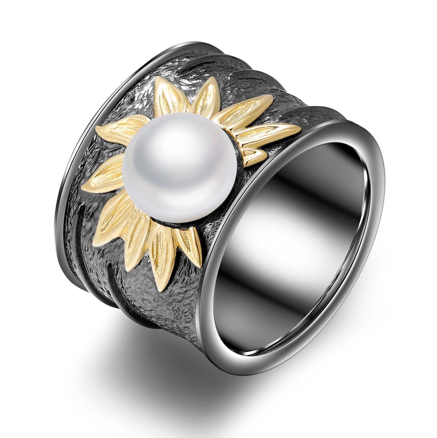 High-end Designer Pearl Ring Natural Style Sunflower Flowers s925Silver Natural Freshwater Beads Ring