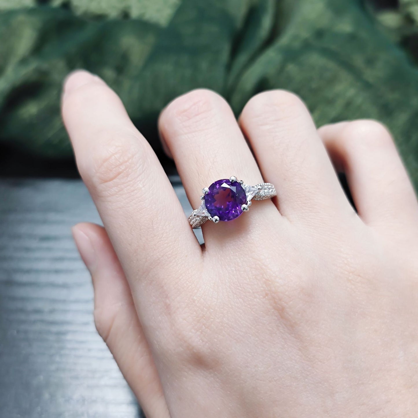 Elegant Natural Topaz Ring s925Sterling Silver Inlaid Amethyst Ring Band Micro Pave Ring Wholesale