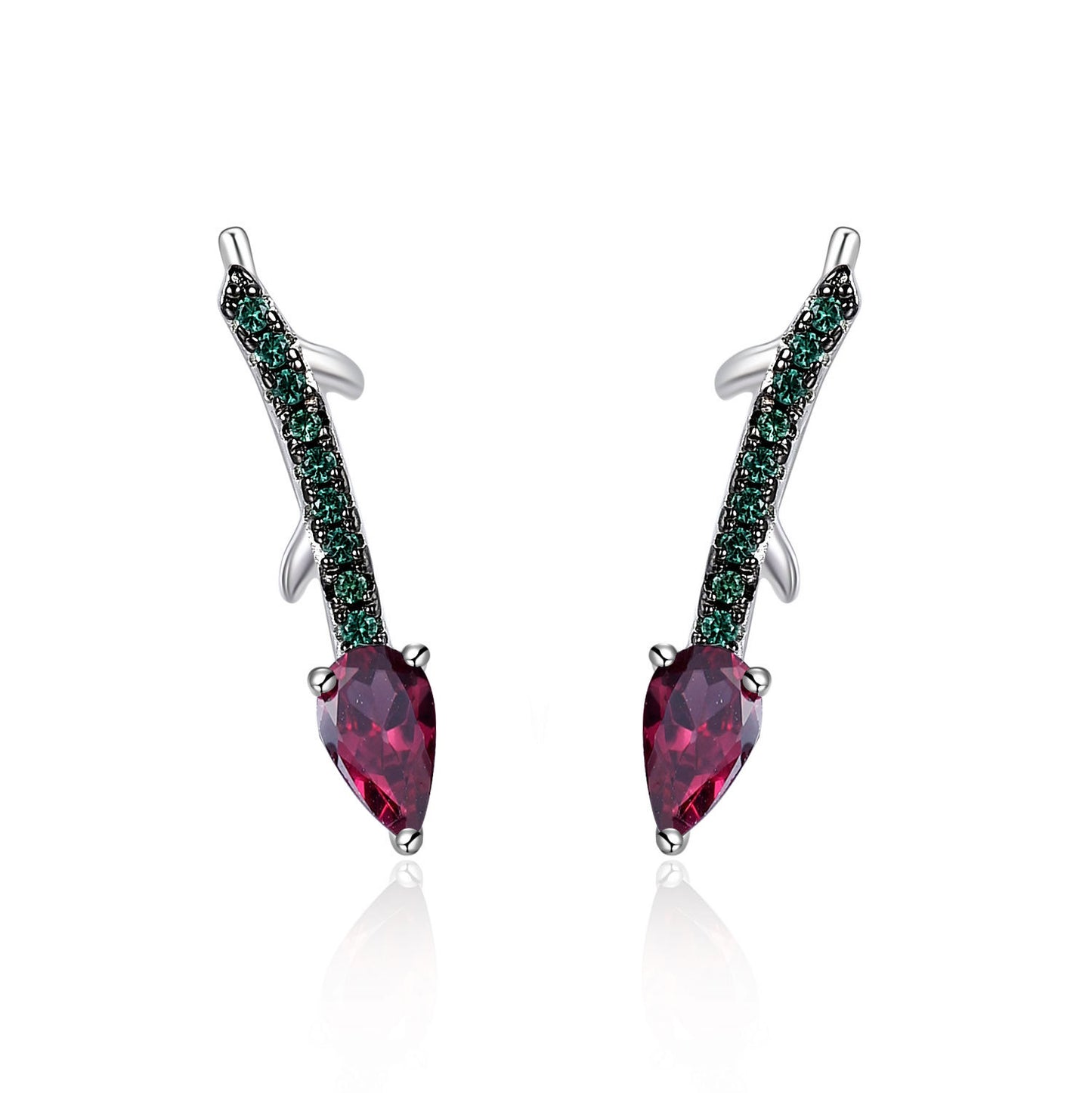 Thorn Flower Set Natural Garnet Topaz s925Sterling Silver Ring Earrings Amethyst Jewelry Set