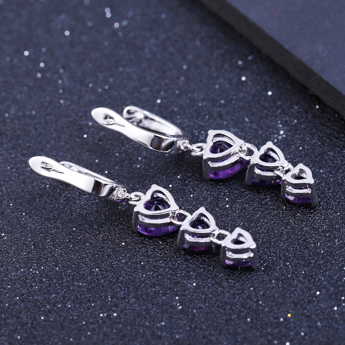 Natural Stone Earrings Holiday Gift Retro Inlaid Gemstone s925Silver Amethyst Earrings Jewelry