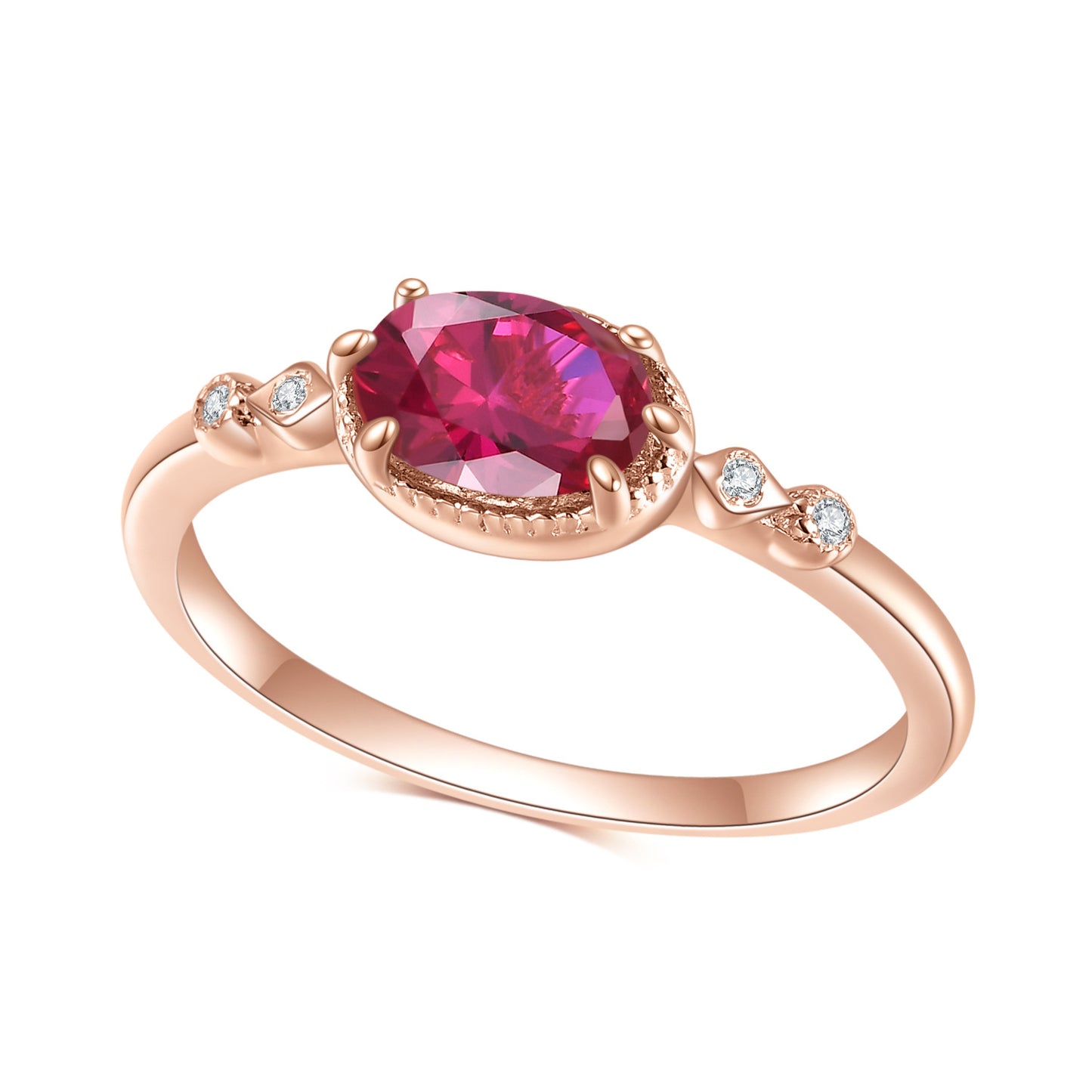 S925Sterling Silver Inlaid Cultivated Ruby Ring Fashionable Personality Colorful Gemstone Rose Gold Ring