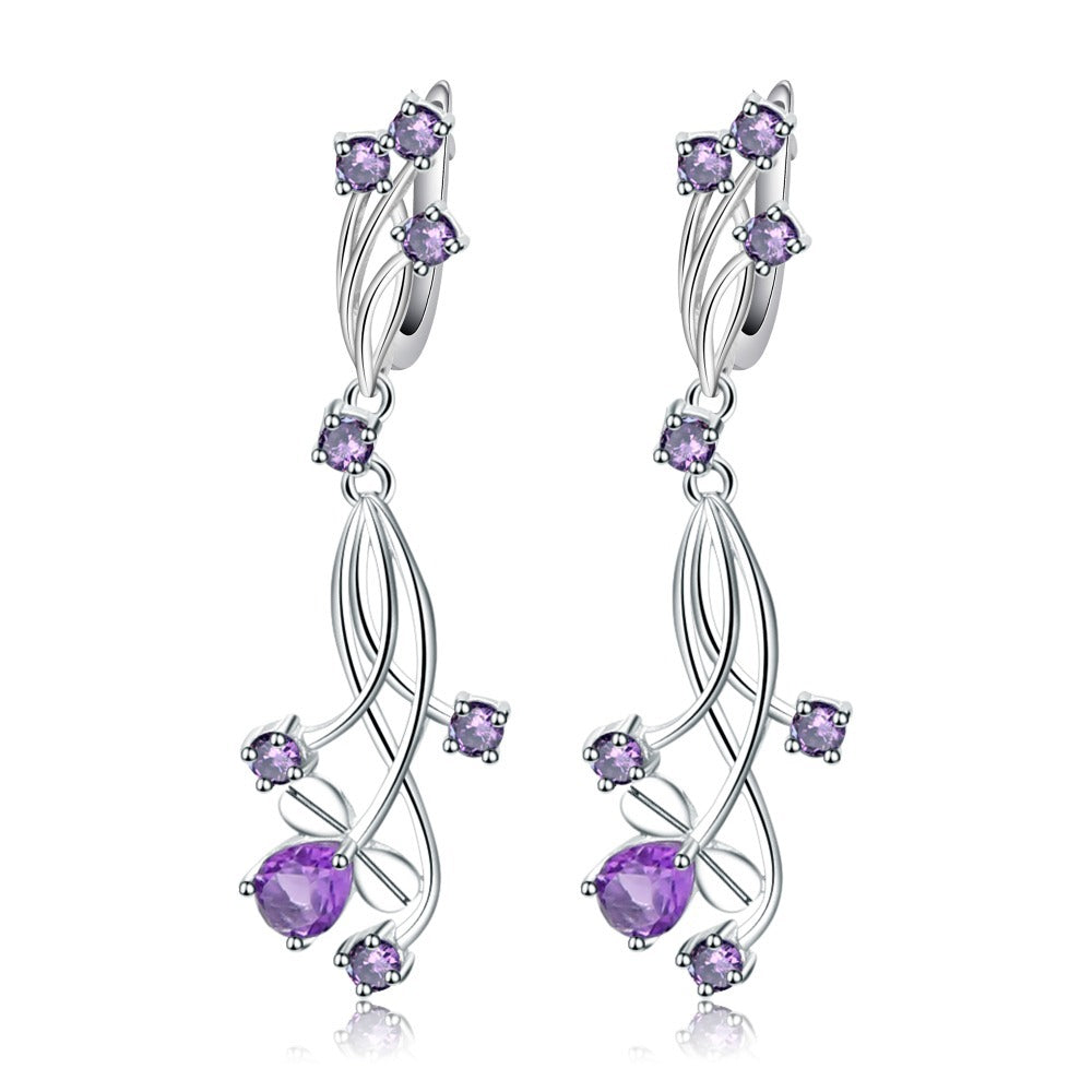 Natural Gemstones925Sterling Silver Earrings Luxury Design Light Luxury Jewelry Accessories Natural Amethyst Earrings Studs Drop Earrings