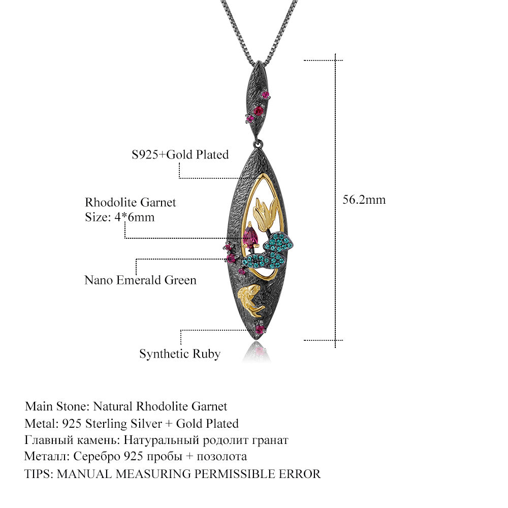 Secret Garden Series Designer Pendant Natural Style High-end Feel925Silver Natural Rose Garnet Necklace Pendant