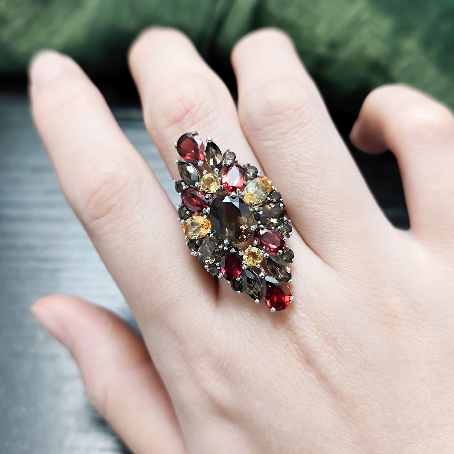 Luxurious Gemstone Ring Earrings s925Sterling Silver Inlaid Natural Garnet Crystal Colorful Jewelry Set