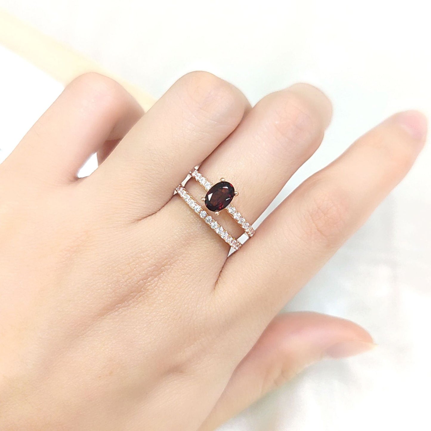 All-Matching V Shaped Wedding Rings Couple Rings S925Sterling Silver Plated18k Gold Inlaid Gemstone Layered Ring Set