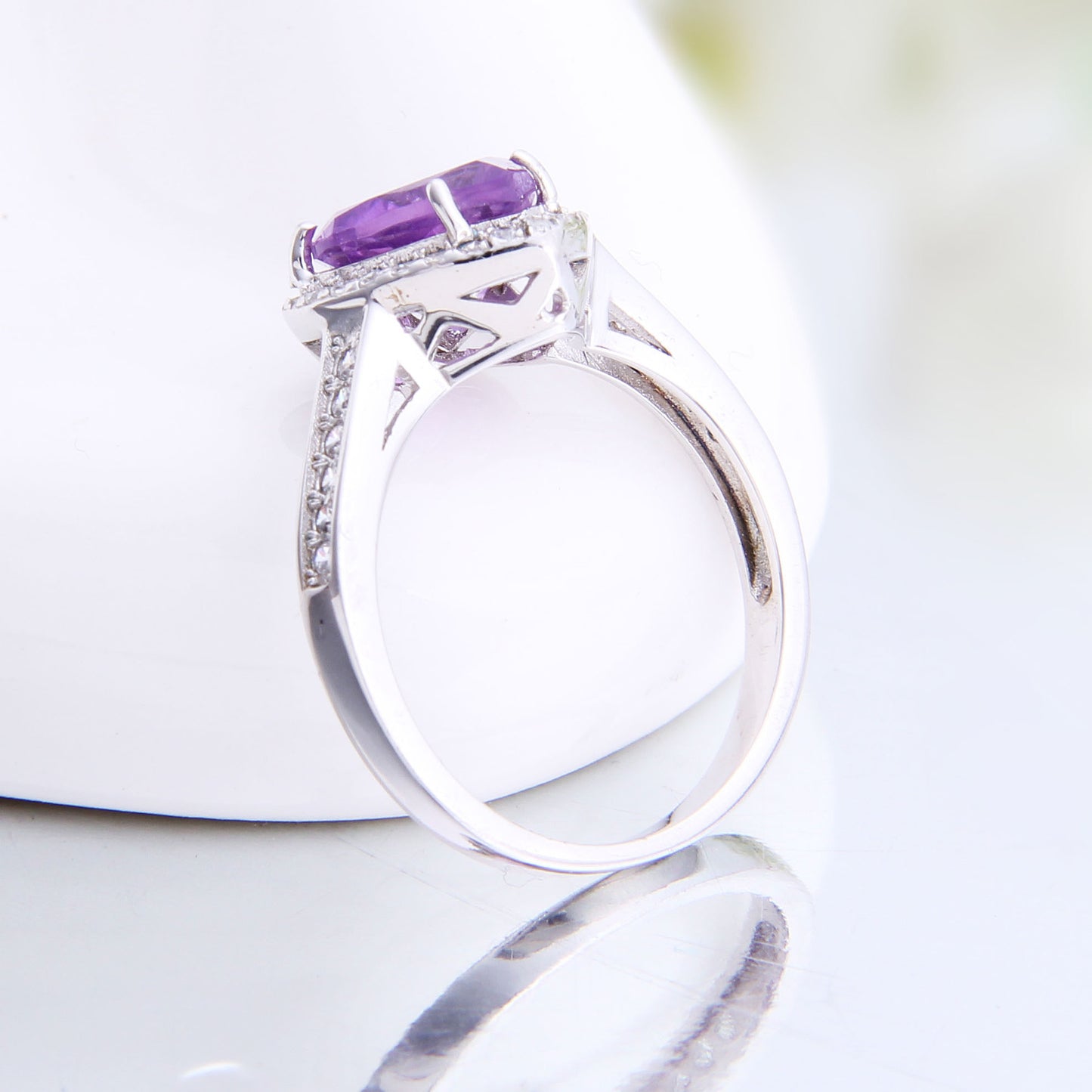 Luxurious Design Heart Natural Amethyst Ring Fashionable and sophisticated temperament925Silver Natural Colored Gems Ring
