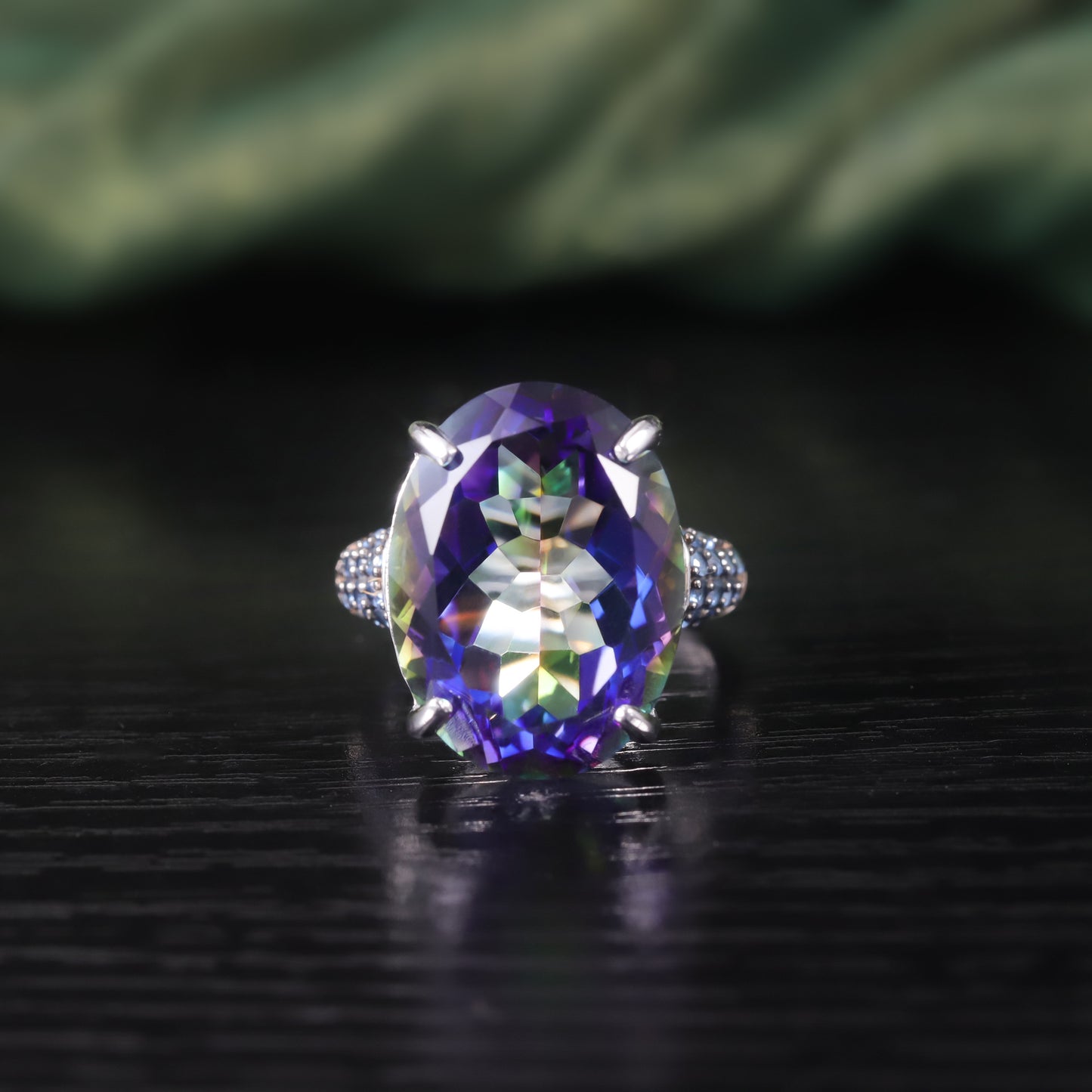 Wind17Carat Super Large Crystal Gemstone Ring Luxurious Personality s925Silver Inlaid Colorful Crystal Ring