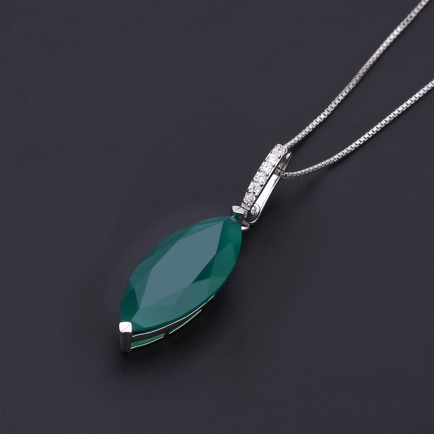 Customization s925Silver Inlaid Green Agate Ring Necklace Earrings Three-Piece Set Natural Gemstone Jewelry Set