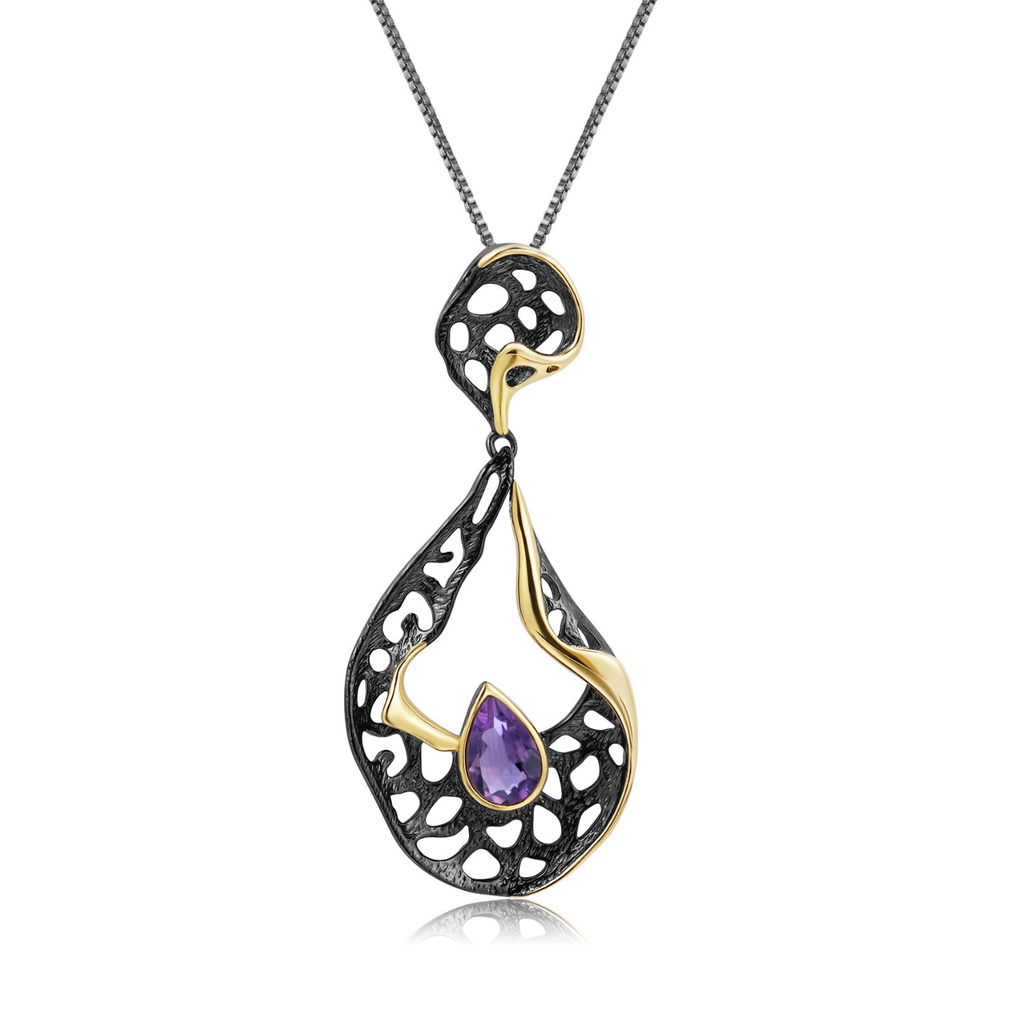 Italian Craft Designer Gemstone Pendant Retro High-End Sense925Silver Natural Amethyst Necklace Pendant