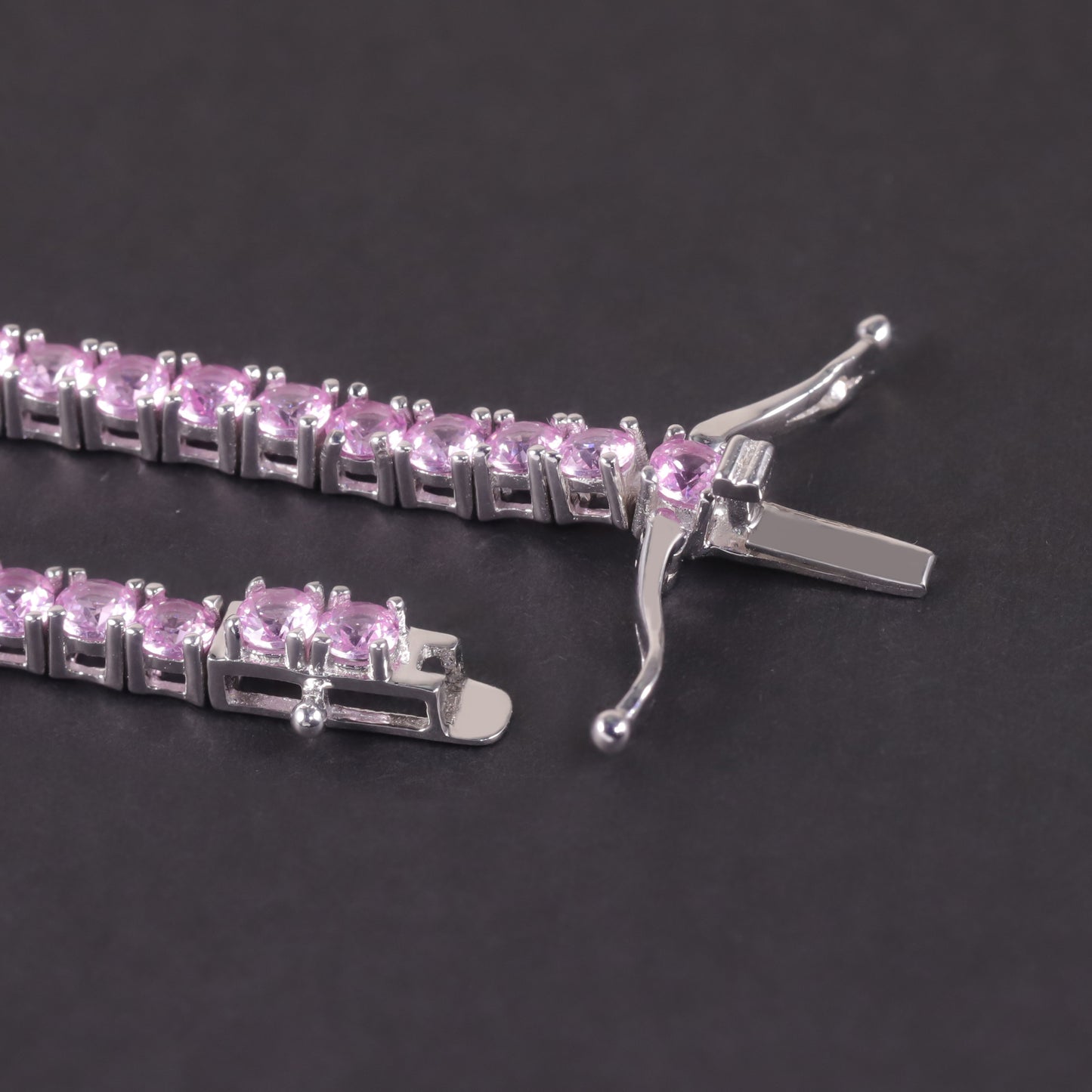 Peach blossom bracelet3/4/5mm Tennis Chain s925Sterling Silver Inlaid Cultivated Sapphire Pink Bracelet for Women