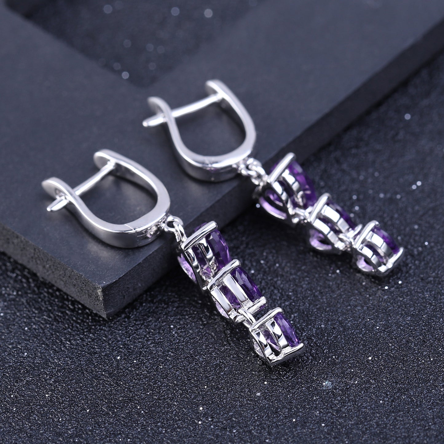 Natural Stone Earrings Holiday Gift Retro Inlaid Gemstone s925Silver Amethyst Earrings Jewelry