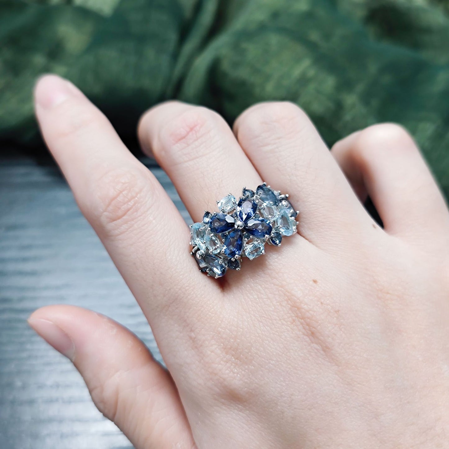 New s925Sterling Silver Inlaid Natural Topaz Ring Jewelry for Women Floral Gemstone Ring