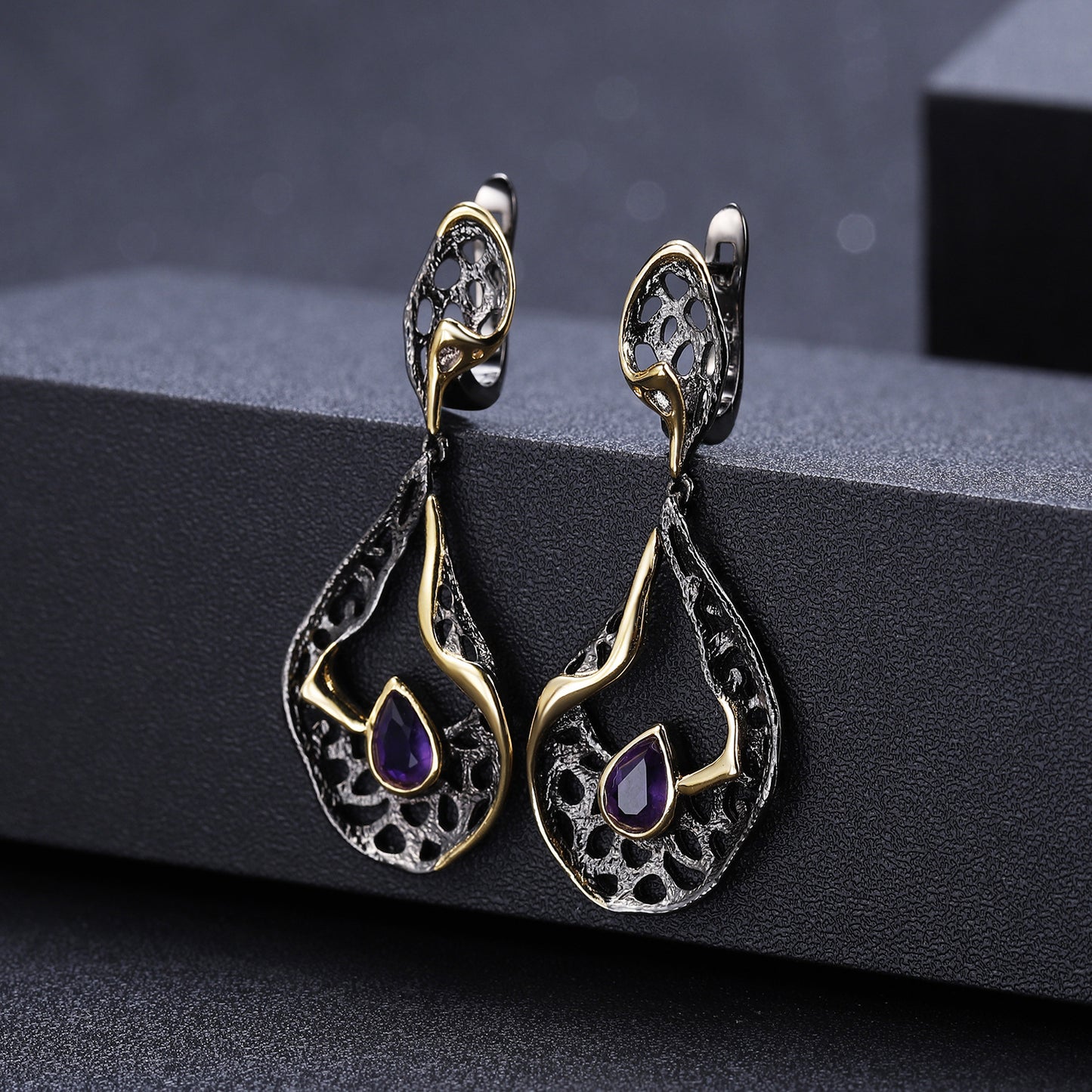 Italian Craft Designer Gemstone Earrings Retro High-End Sense925Silver Natural Amethyst Earrings Drop Earrings