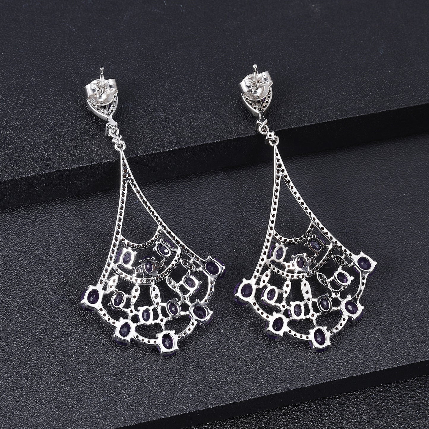 Luxurious and High-End Natural Amethyst Earrings with a Sense of Design Prosperous Series925Silver Inlaid Gemstone Stud Earrings