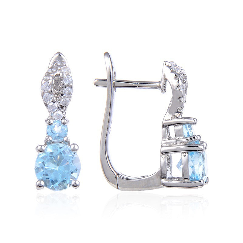 Factory Direct Supply Natural Stone Earrings Drop Earrings Vintage Inlaid Gemstone s925Silver Topaz Stone Earrings Studs