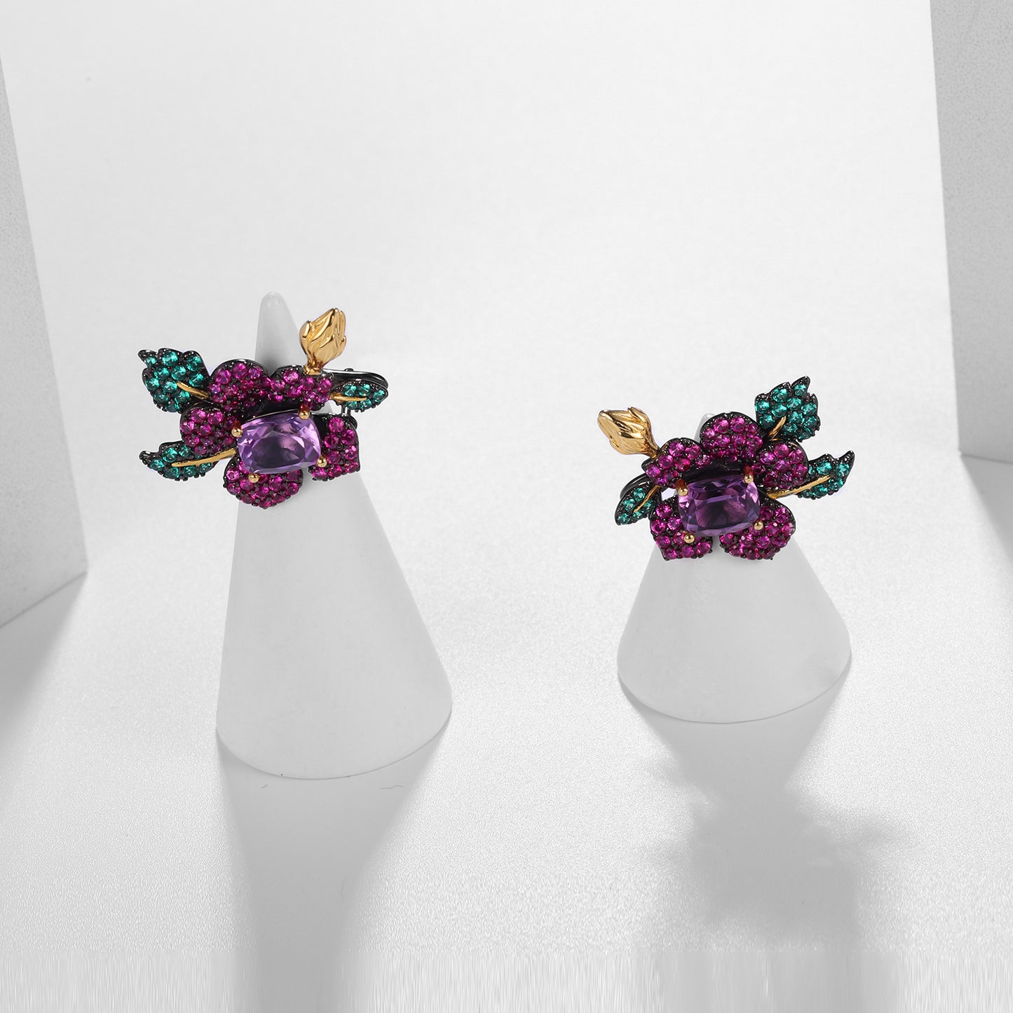 Secret Garden Series Designer High-End Jewelry Set 925Silver Natural Amethyst Ring Earrings Pendant