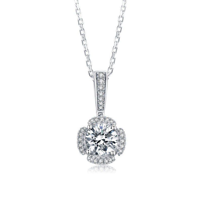 Earrings Necklace Two-Piece Set Korean Style Light Luxury s925Sterling Silver Inlaid1Carat Moissanite Jewelry Set