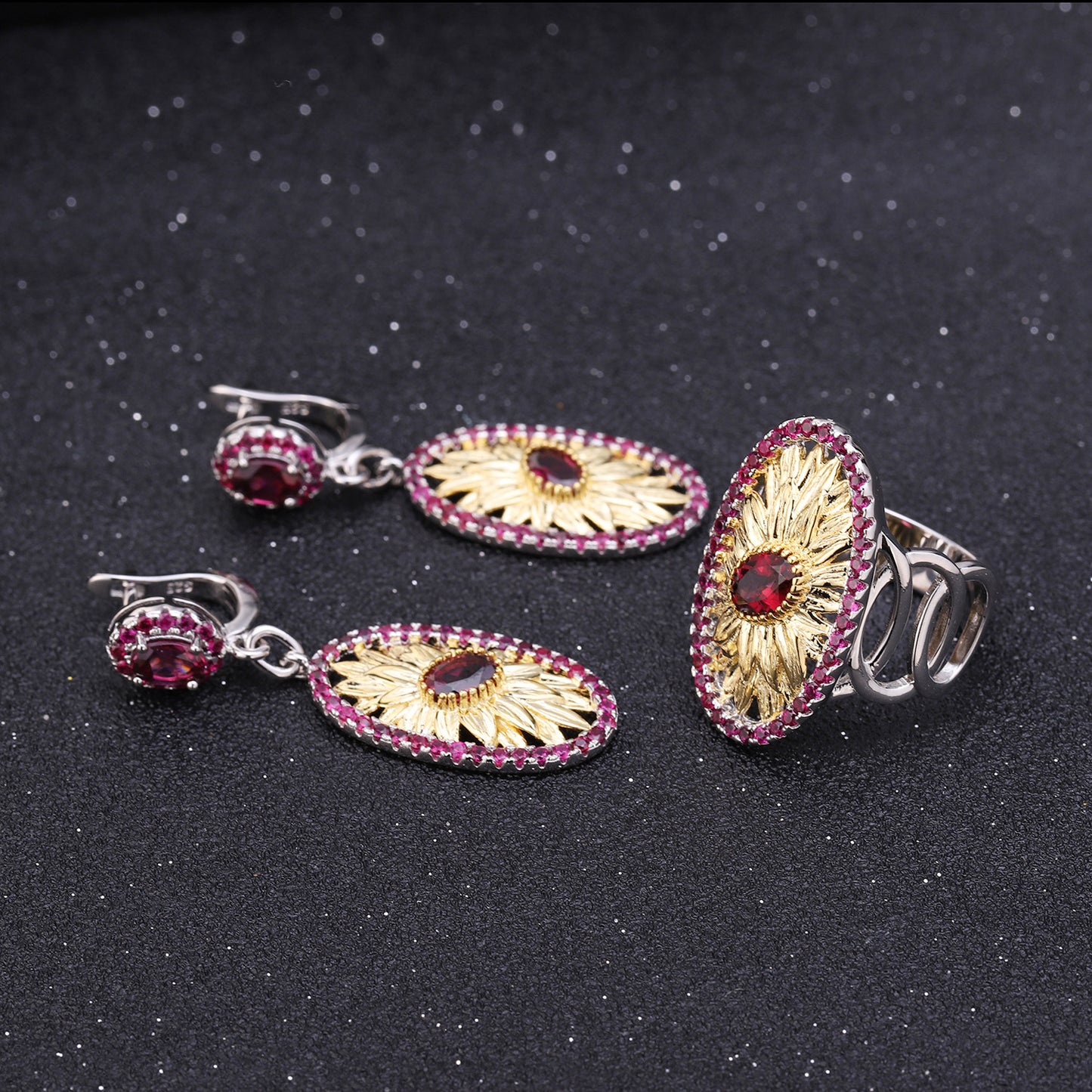 Italian Craft Jewelry Designer Earrings Natural Style Flowers s925Silver Natural Gemstone Earrings