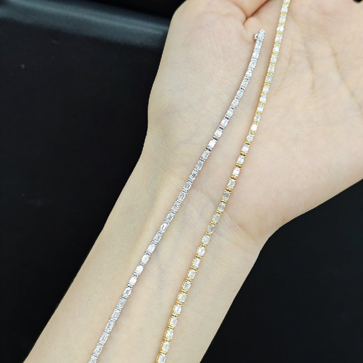 Advanced Sense18k Gold Full Diamond Bracelet Inlaid with Cultivated Diamonds and Emerald Tennis Chain High-end Jewelry0.1Carat Bracelet