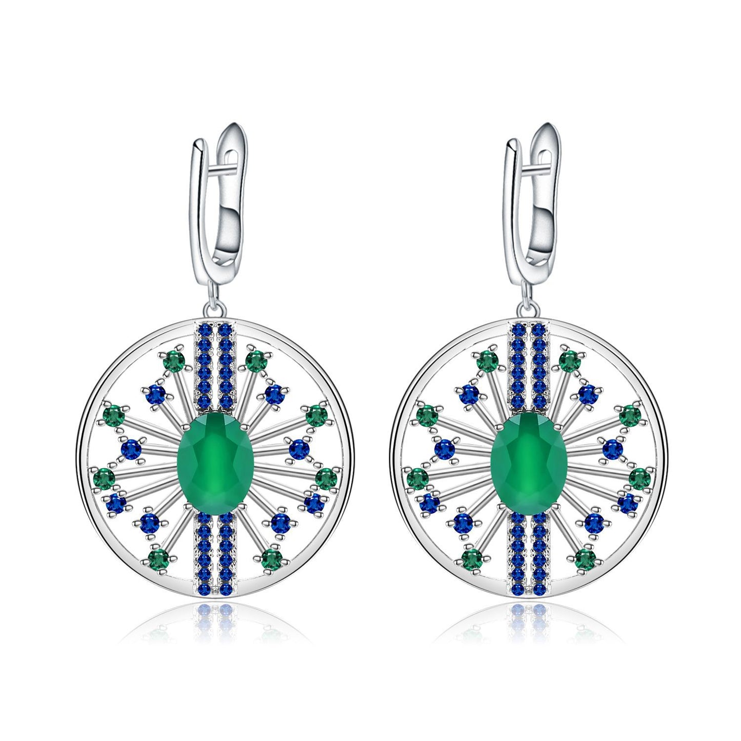 Designer Natural Gemstone Earrings Luxurious and Sophisticated Accessories925Silver Natural Green Agate Stud Earrings