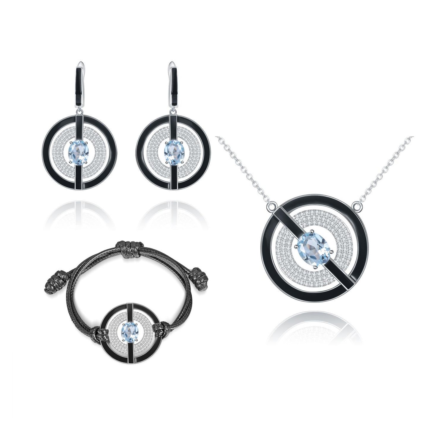 Designer Natural Topaz Enamel Pendant Unique Circular Design925Silver Color Gemstone Necklace Pendant