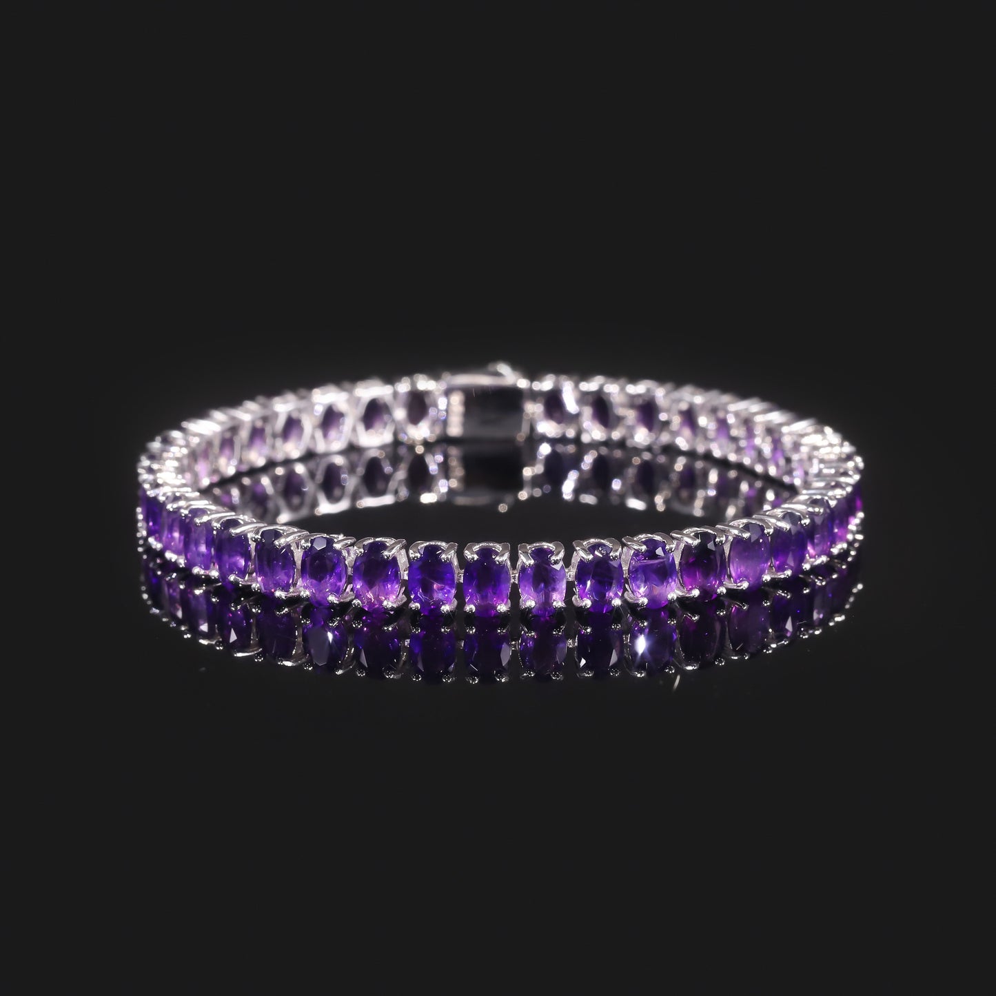 High-end Two-tone Tennis Chain Jewelry s925Sterling Silver Inlaid Natural Amethyst Oval Gemstone Bracelet