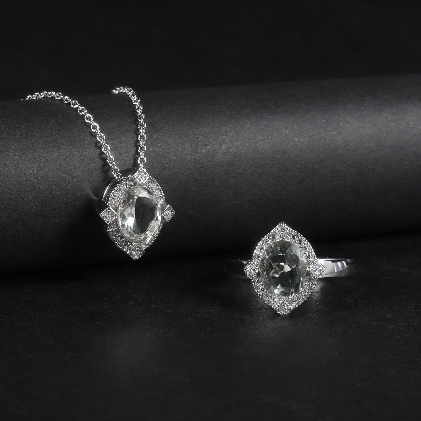 s925Silver Natural Gemstone Green Amethyst Necklace Pendant Fashionable Light Luxury High-end Inlaid Natural Gemstone Pendant