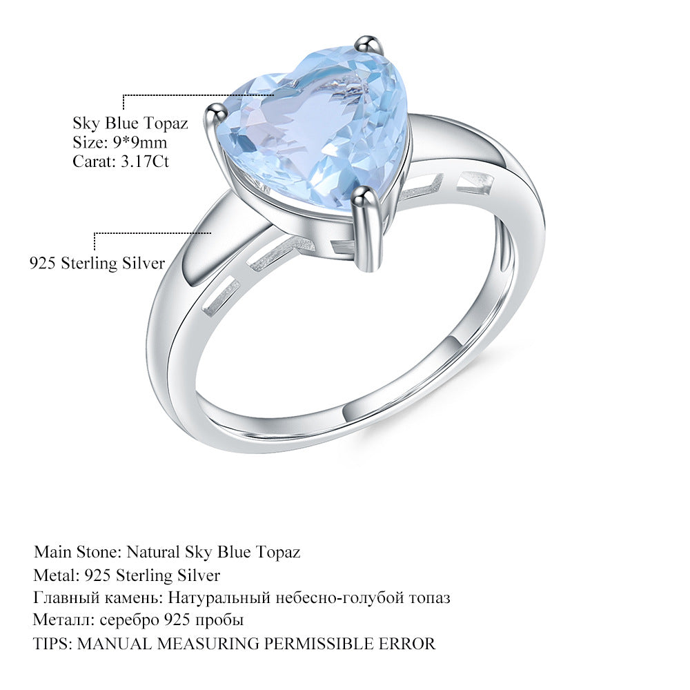 Natural Amethyst Heart Gemstone Ring Luxurious and high-end feel s925Silver Inlaid Natural Gemstone Ring