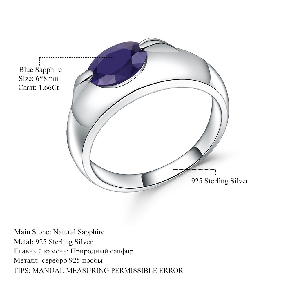 Natural Topaz Ring In Stock Wholesale Fashion Simple Style s925Sterling Silver Inlaid Natural Sapphire Ring