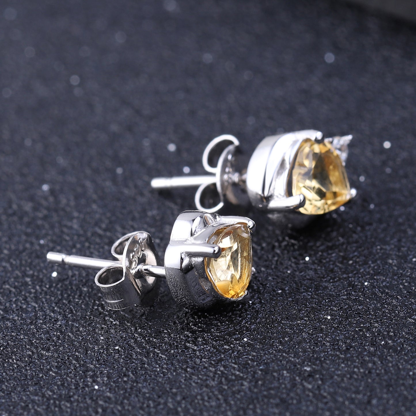 Natural Citrine Heart-Shaped Earrings Fashionable and Simple Style with Elegant Charm s925Silver Inlaid Natural Gemstone Earrings