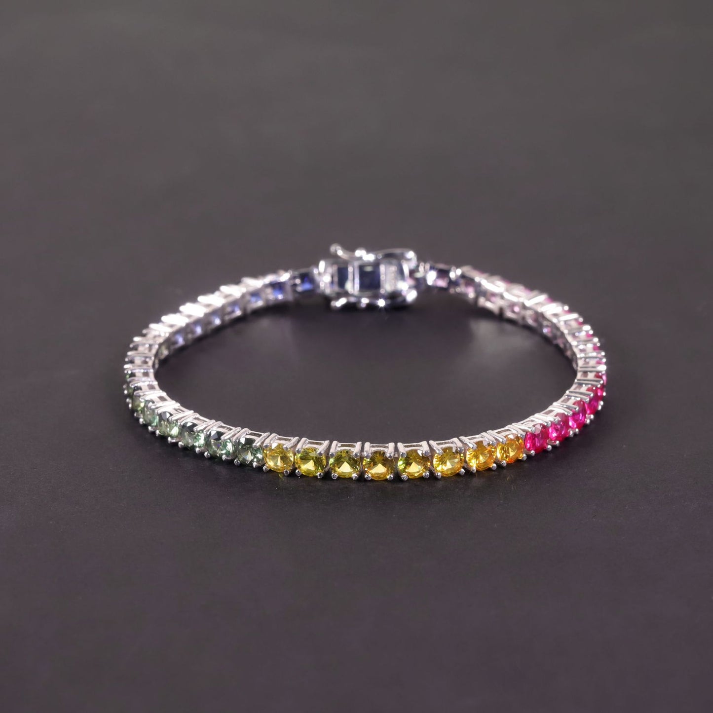 Gradient ins Wind Bracelet3/4/5mm Tennis Chain s925Sterling Silver Inlaid Cultivated Sapphire Rainbow Bracelet