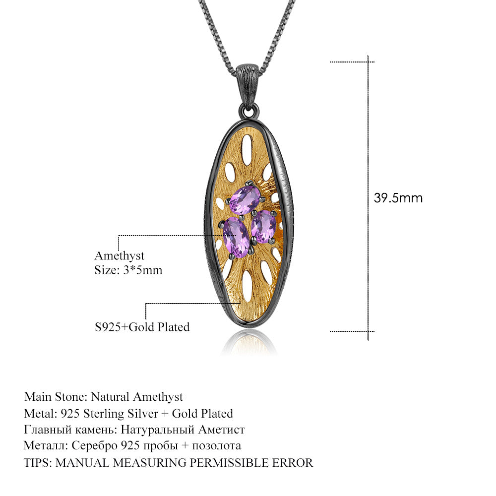 Italian Craft Designer Gemstone Pendant Vintage High-end Feel925Silver Natural Amethyst Necklace Pendant