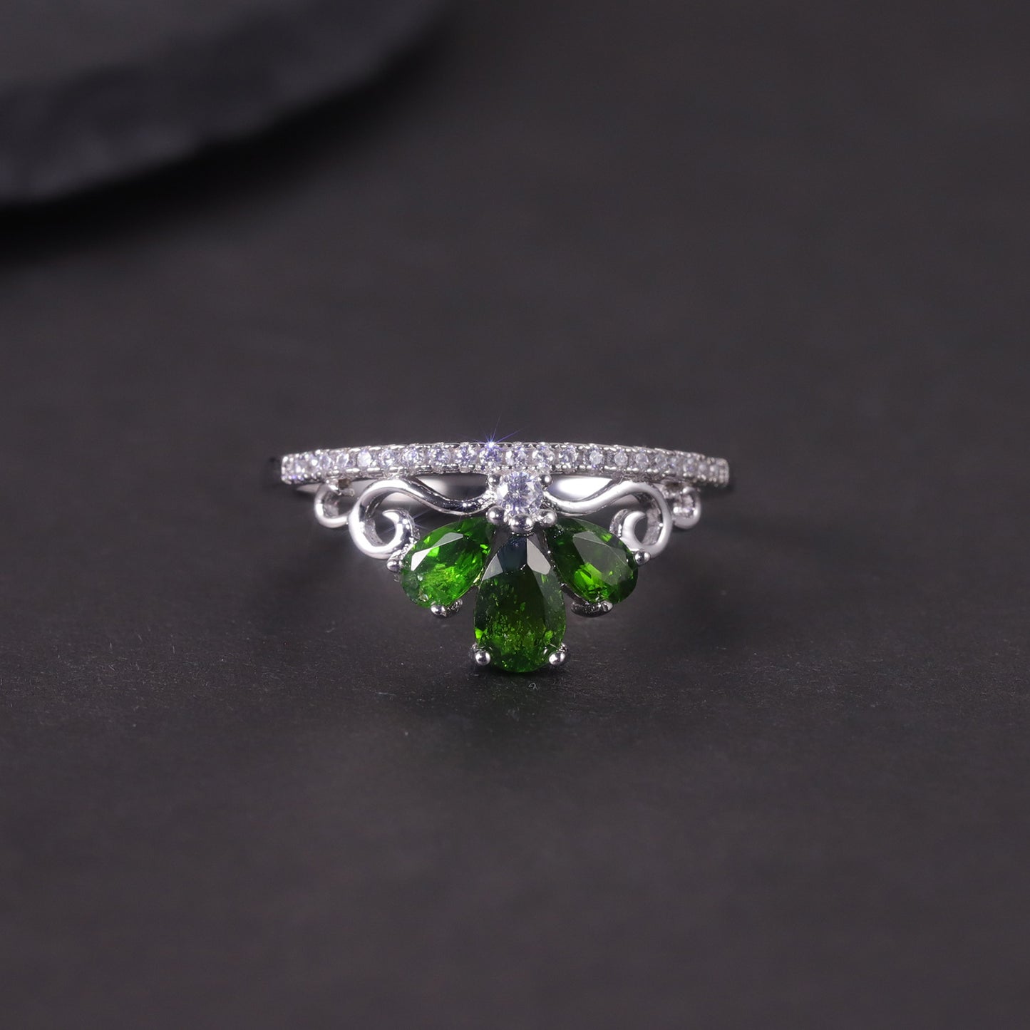 Sweet Crown Natural Topaz Ring s925Sterling Silver Inlaid Garnet Diopside Crown Ring Elegant