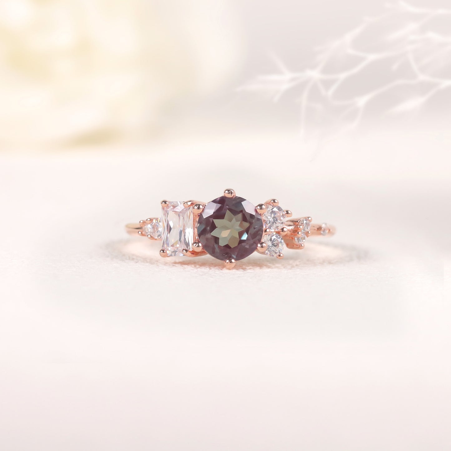 Minimalist Fresh Style Shifting Stone Ring s925Silver Inlaid Synthetic Alexandrite Gemstone Ring