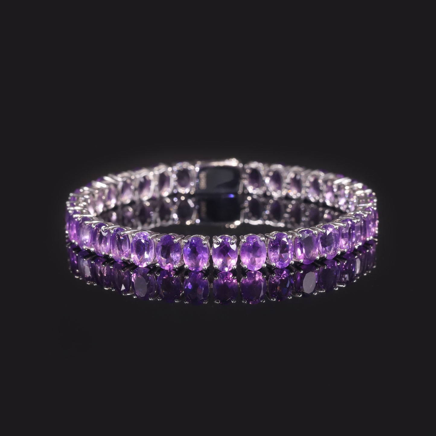 High-end Two-tone Tennis Chain Jewelry s925Sterling Silver Inlaid Natural Amethyst Oval Gemstone Bracelet