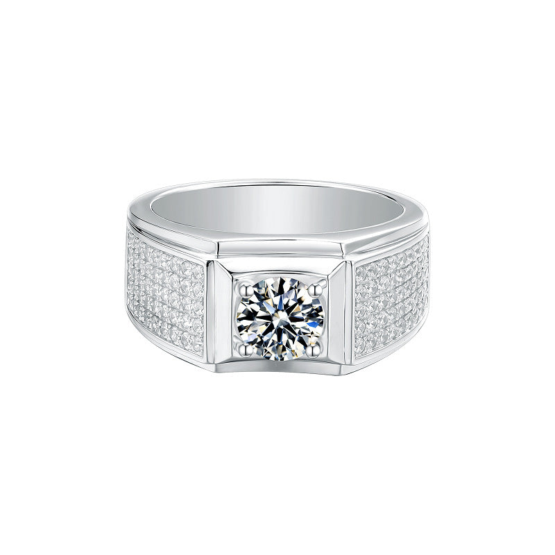 Luxurious Cluster Setting1Carat Moissanite Men's Ring Set GRA Certificate Luxury s925Silver Inlaid Gemstone Men's Ring
