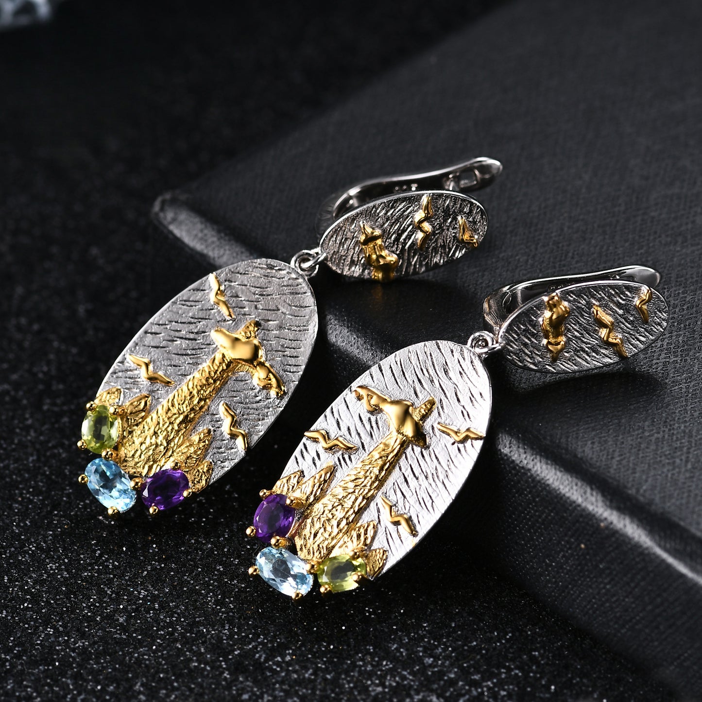 Italian Craft Jewelry Retro Style Original Designer Earrings s925Silver Natural Gemstone Earrings