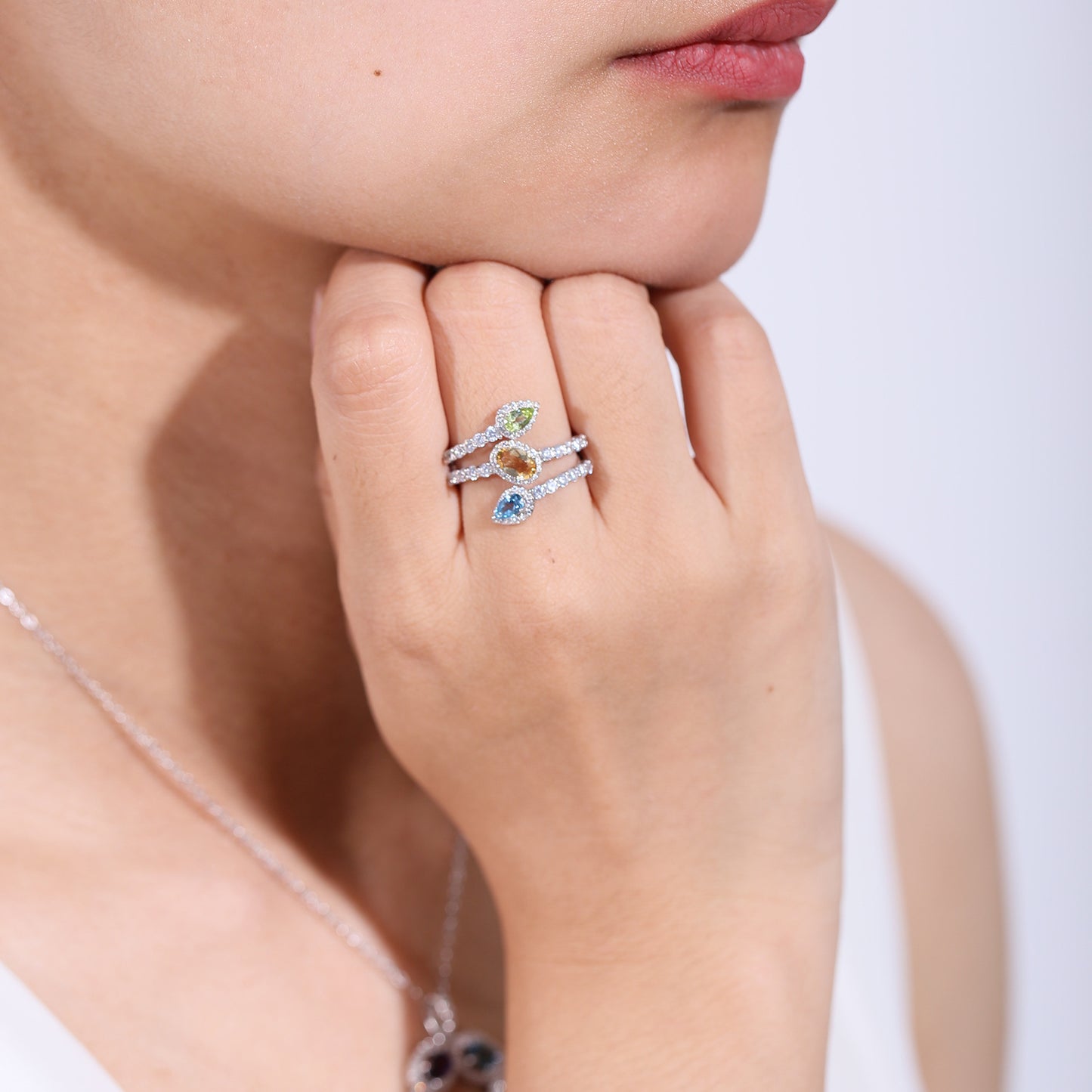 Fresh ins Wholesale Natural Color Gemstone Rings Advanced Sense S925New Style Pure Silver Bud Ring