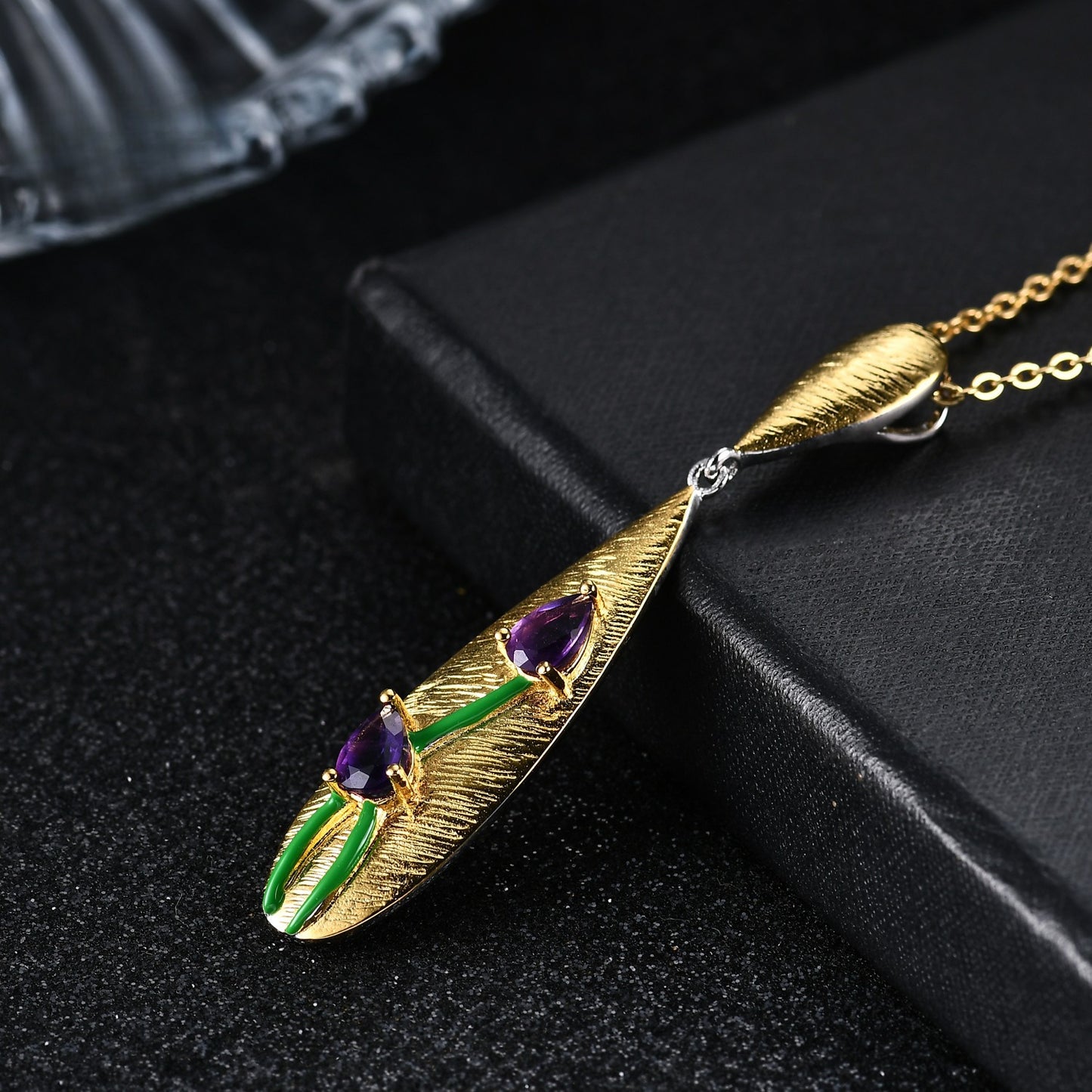 Italian Craft Retro Style Jewelry Designer Necklace s925Silver plating k Gold Inlaid Amethyst Necklace Pendant