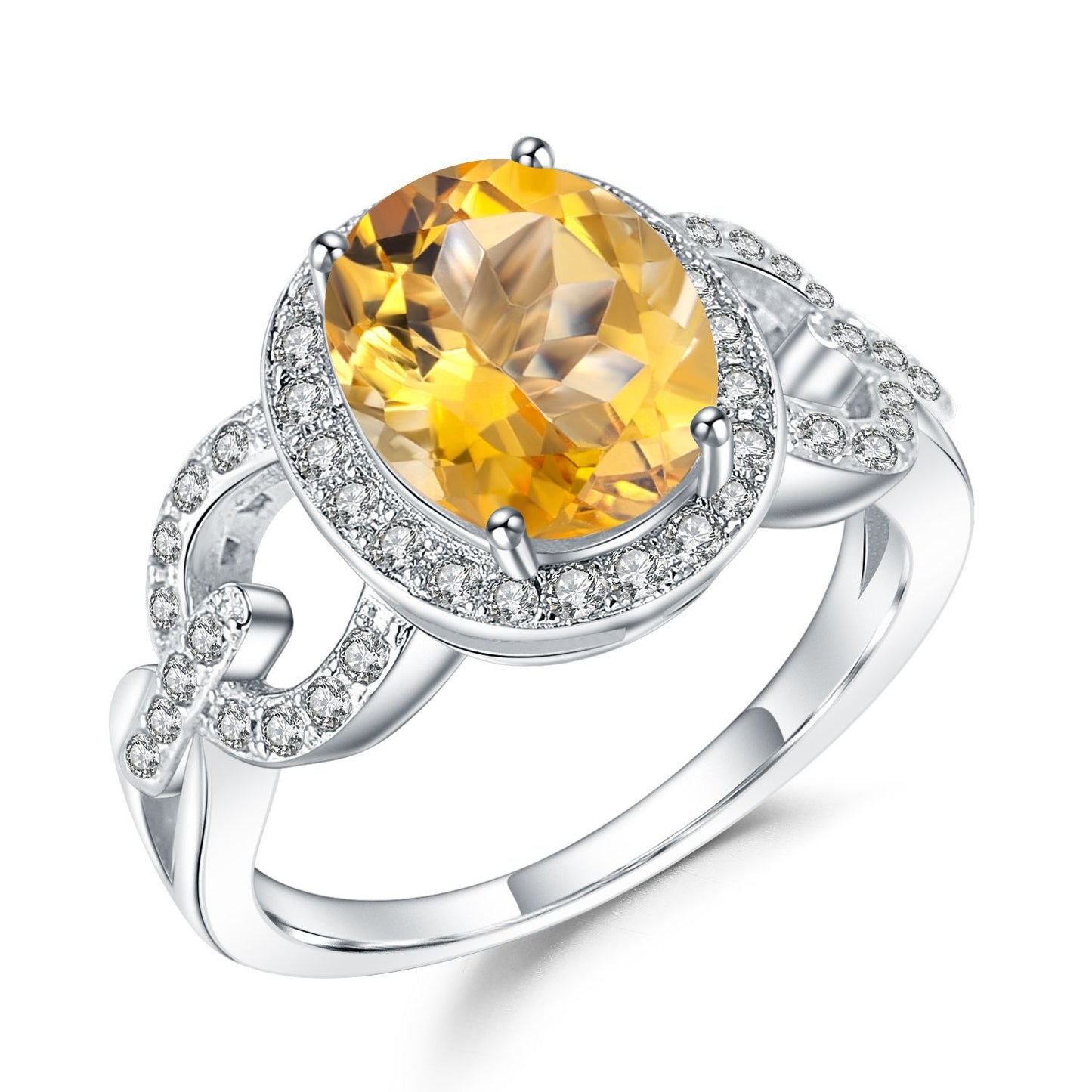 Luxurious Natural Gemstone Yellow Quartz Ring Retro Design s925Silver Inlaid Gemstone Ring