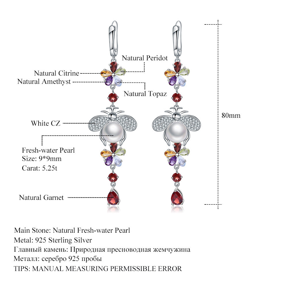 Niche Design Pearl Earrings Jewelry Vintage Personality Style s925Silver Inlaid Gemstone Earrings