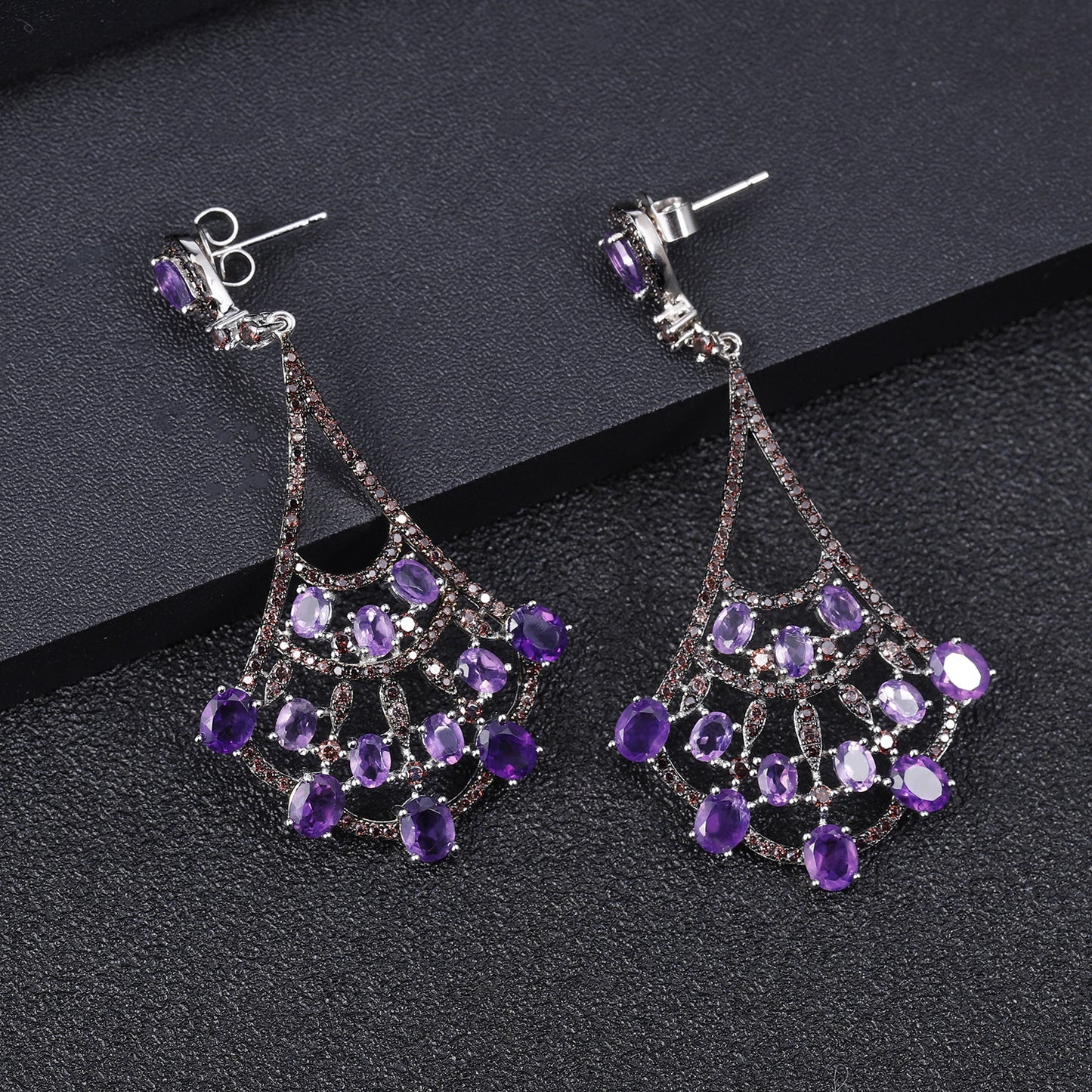 Luxurious and High-End Natural Amethyst Earrings with a Sense of Design Prosperous Series925Silver Inlaid Gemstone Stud Earrings