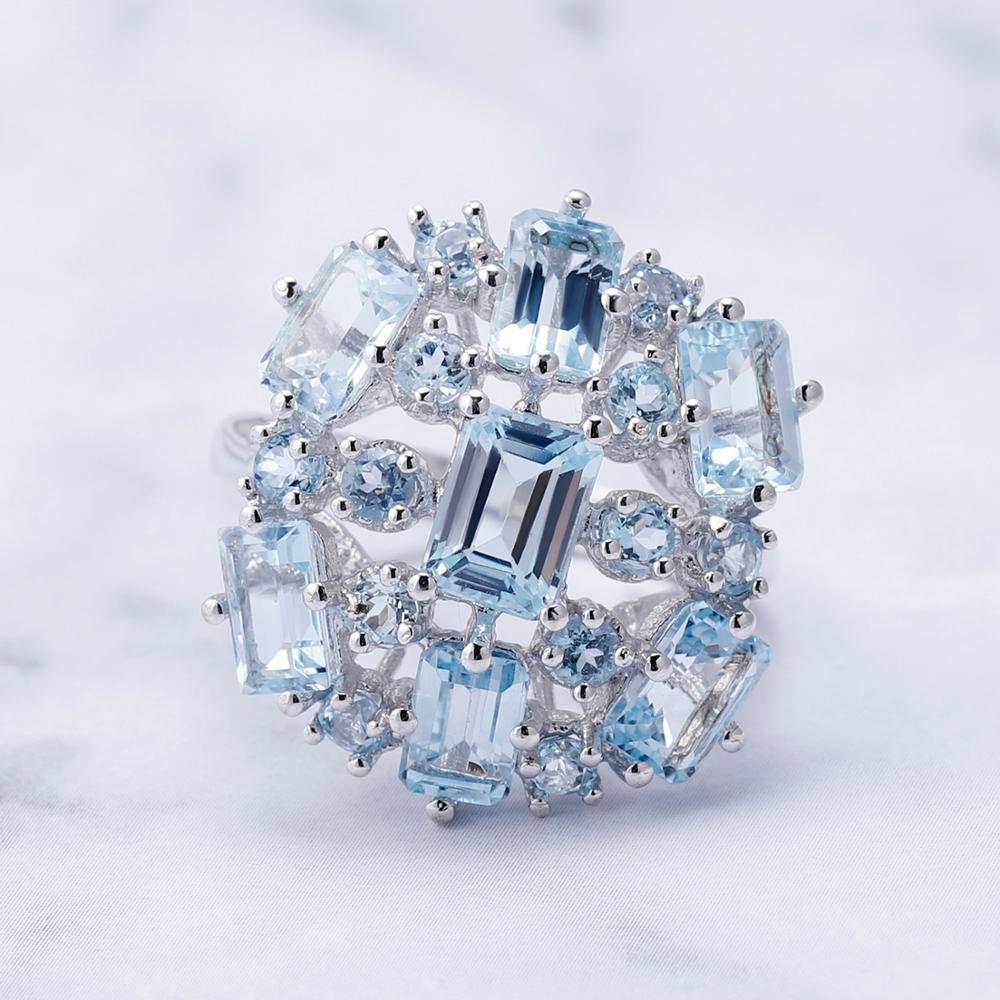 Luxurious Cluster Set Natural Topaz Ring Fashion Temperament s925Silver Inlaid Gemstone Natural Color Gemstone Ring