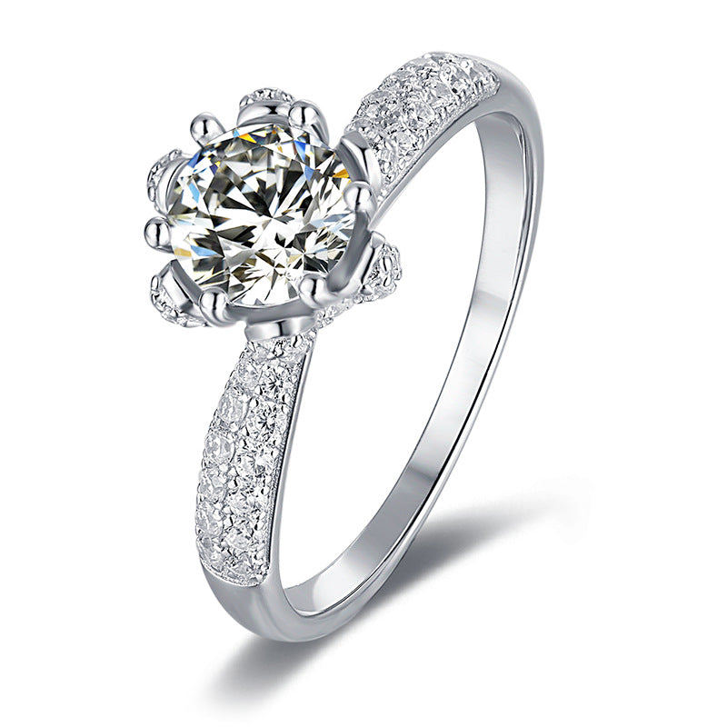 New Straight Arm Luxurious Inlaid Flower God Moissanite Ring for Women Fashion s925Silver Six Claw Inlay1Carat Moissanite Ring