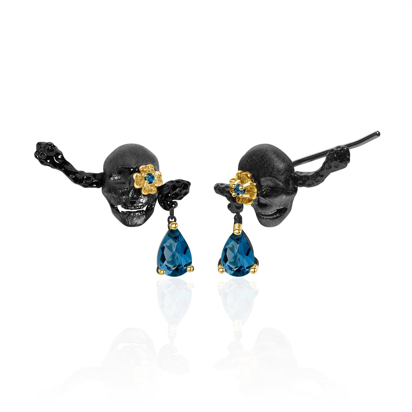 Dark Style Designer Skull Jewelry Three-Piece Set Halloween Outfit925Silver Gemstone Ring Earrings Pendant